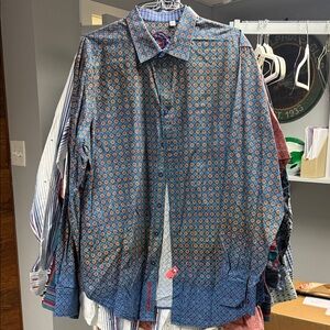 Robert Graham Blue and Orange Geometric Shirt